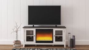 Signature Design by Ashley® W287/68/W100-02 Dorrinson - 60" TV Stand with Fireplace Insert Glass/Stone - White / Black / Gray