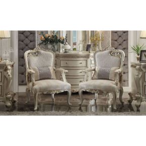 ACME 56884 Picardy - Chair - Fabric & Antique Pearl - 43"