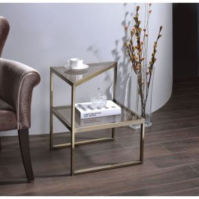 ACME 81030 Treva - End Table - Antique Gold & Smoky Glass