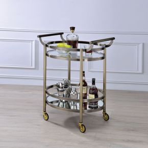 ACME 98190 Lakelyn - Serving Cart - Clear Glass & Brushed Bronze