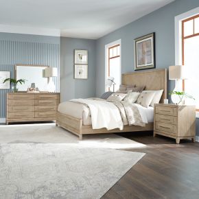 Liberty Furniture 789-BR-KPBDMN Brentwood - 4 Piece Bedroom Set (King Panel Bed, Dresser & Mirror, Nightstand) - Sandstone