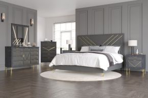 New Classic 00-B1826-16N Symmetry - 6/6 Eastern King 6 Piece Bedroom Set (Bed, Dresser, Mirror, Chest, 2 Nightstands) - Gray