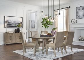 Signature Design by Ashley® D983/25/01(6)/60 Chrestner - Brown / Beige - 8 Pc. - Rectangular Dining Room Table, 6 Side Chairs, Server
