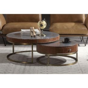 ACME 84890 Tamas - Coffee Table - Aluminum & Cocoa Top Grain Leather - 13"