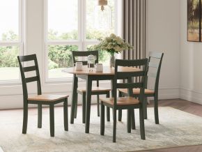 Signature Design by Ashley® D401/15/01(2) Gesthaven - 5 Pc. - Round Dining Room Drop Leaf Table, 4 Side Chairs - Natural / Green