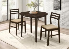 CoasterEveryday 130005 Bucknell - 3 Piece Round Drop Leaf Dining Table Set - Cappuccino