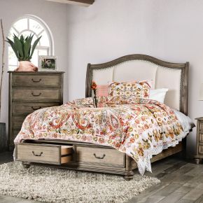 Furniture of America CM7614EK-BED Belgrade I - King Bed - Rustic Natural Tone / Ivory