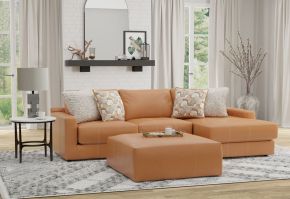 Jackson 5045/63/76/28-26 Minori - Italian Leather 2 Piece Sofa / Chaise With RSF Chaise And Cocktail Ottoman - Whiskey
