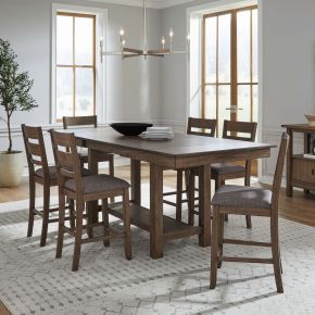 Liberty Furniture 182WT-CD-O7GTRS Brook Bay - 7 Piece Gathering Trestle Table Set (Slat Back Chairs) - Brown