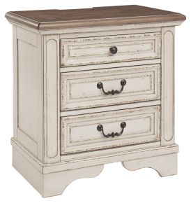 Ashley Furniture B743-93 Realyn - Three Drawer Night Stand - White / Brown / Beige