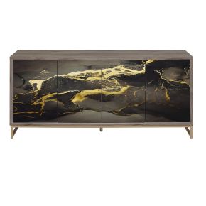 ACME AC02342 Payo - Console Cabinet - Black Marble Print Oak & Champagne