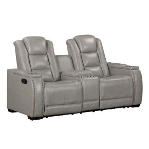 New Classic L3183A-25-LGY Breckenridge II - Console Loveseat With Dual Recliners - Light Gray