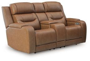 Signature Design by Ashley® PCU1160018A Knightington - Power Reclining Loveseat With Audio Console - Caramel