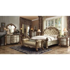 ACME 22997EK Vendome - Eastern King Bed - Brass PU & Gold Patina