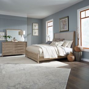 Liberty Furniture 789-BR-KUBDM Brentwood - 3 Piece Bedroom Set (King Upholstered Bed, Dresser & Mirror) - Sandstone