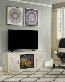 Signature Design by Ashley® EW0331/268/W100-101 Bellaby - TV Stand With Faux Firebrick Fireplace Insert - Whitewash