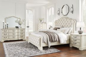 Signature Design by Ashley® B980/31/36/56/58/97 Arlendyne - Antique White - 5 Pc. - Dresser, Mirror, King Upholstered Bed