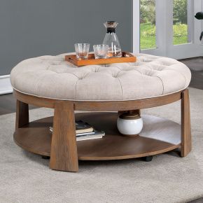 Furniture of America CM4411BG-C Guis - Round Coffee Table - Beige