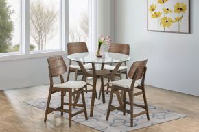 New Classic 45-D1651-DG4NC Oscar - Round Glass Counter Table With 4 Cushion Chairs - Brown / Natural
