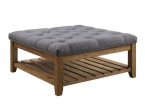 ACME 96558 Aizen - Ottoman - Gray Fabric & Weathered Oak Finish