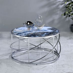 ACME LV02095 Lyda - Coffee Table - Blue Marble Print & Chrome