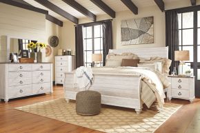 Signature Design by Ashley® B267/31/36/78/76/97 Willowton - Whitewash - 5 Pc. - Dresser, Mirror, King Sleigh Bed