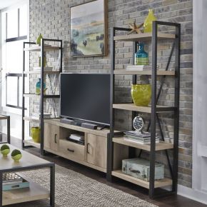 Liberty Furniture 439-ENTW-OEC Sun Valley - Entertainment Center With Piers - Light Brown - Metal Side Drawers
