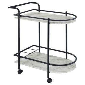 CoasterEveryday 181376 Desiree - 2-Tier Faux Marble Shelf Metal Bar Cart - Black