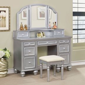 Furniture of America CM-DK6848SV Athy - Vanity With Stool - Silver