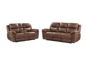 New Classic 22-5985B-2PM Ryland - P1 2 Piece Sofa & Loveseat Power Footrest - Brown