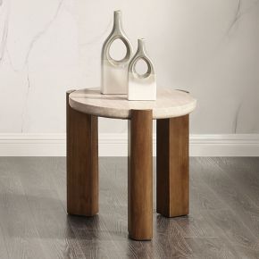 ACME LV03666 ACME LV03666 Leonardo - End Table - Travertine Top & Dark Oak