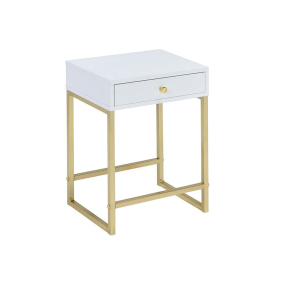 ACME 82298 Coleen - Accent Table - White & Brass