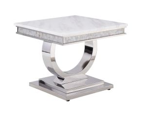ACME 87363 Zander - Console Table - White Printed Faux Marble & Mirrored Silver Finish