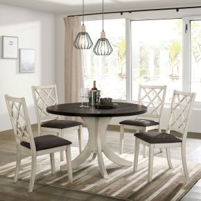 Furniture of America CM3491RT-TABLE Haleigh - Round Dining Table - Antique White / Dark Walnut
