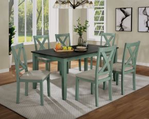 Furniture of America CM3476GR-T-7PK Anya - 7 Piece Dining Table Set - Distressed Teal / Distressed Gray