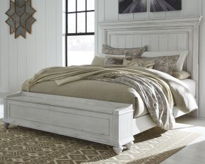 Benchcraft® B777/57/54S/96 Benchcraft® B777/57/54S/96 Kanwyn - Queen Panel Bed with Storage Bench - Whitewash