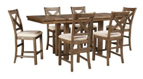 Signature Design by Ashley® D631/32/124(6) Moriville - 7 Pc. - Counter Extension Table, 6 Barstools - Dark Gray