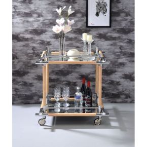 ACME 98360 Mylandra - Serving Cart - Chrome, Natural & Mirror