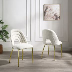 ACME DN01953 Fadri - Side Chair (Set of 2) - Teddy Sherpa & Mirrored Gold
