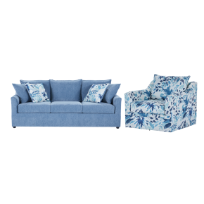 New Classic 23-1270S-2NP Sylvie - 2 Piece Living Room Set (Sofa & Swivel Chair) - Blue And White Print