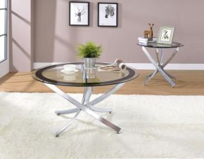 Coaster Fine Furniture 702588-S2 Brooke - 2 Piece Round Glass Top Coffee Table Set - Chrome