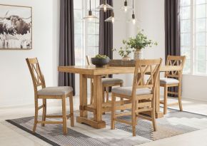 Signature Design by Ashley® D773/32/124(2) Havonplane - 5 Pc. - Counter Extension Table, 4 Upholstered Barstools - Brown
