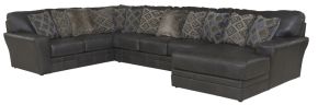 Jackson 4378/30/62/76-28 Denali - 3 Piece Italian Leather Match Sectional With RSF Chaise And 12 Included Accent Pillows - Steel