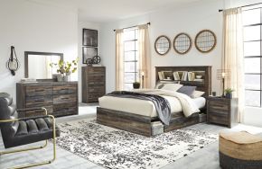Signature Design by Ashley® B211/31/36/69/56/60(2)/B100-14 Drystan - Brown / Beige - 7 Pc. - Dresser, Mirror, King Bookcase Bed With 4 Storage Drawers