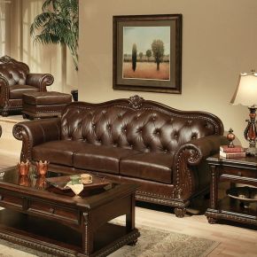 ACME 15030 Anondale - Sofa - Espresso Top Grain Leather Match & Cherry
