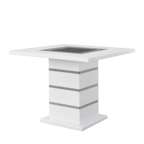 ACME DN00817 Elizaveta - Counter Height Table - Gray Velvet, Faux Crystal Diamonds &White High Gloss Finish