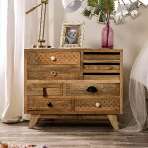 Furniture of America FOA51009 Blanchefleur - 9 Drawers Chest - Weathered Light Natural Tone - Wood