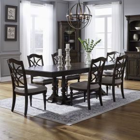 Liberty Furniture 512-DR-7TRS Arden Road - 7 Piece Trestle Table Set (Splat Back Side Chairs) - Satin Cherry