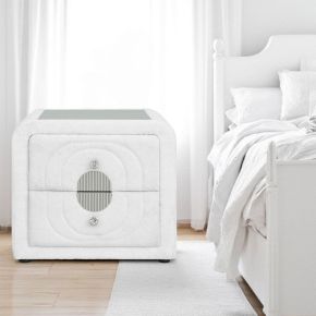 ACME BD04753 Shelyn - Nightstand - White Teddy Sherpa & Chrome