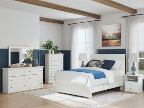 Signature Design by Ashley® B139/31/35/46/71/196 Bostwick Shoals - 5 Pc. - Dresser, Mirror, Chest, Queen Panel Bed With Framed Footboard - White
